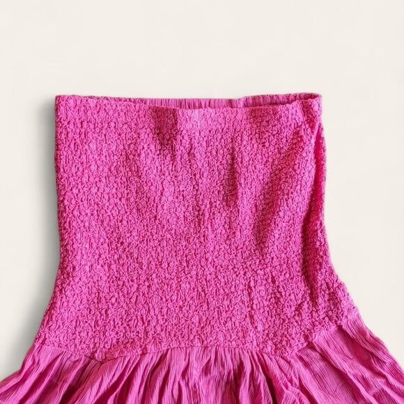 Anthropologie Crinkle Gauze Strapless Smocked Coverup Cut Out Beach Dress Sz M - Picture 7 of 13